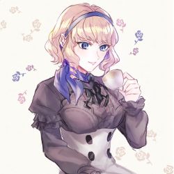 Rule 34 | 1girl, blonde hair, breasts, closed mouth, constance von nuvelle, cup, fire emblem, fire emblem: three houses, garreg mach monastery uniform, hairband, highres, ichi (dndk01), looking to the side, medium breasts, multicolored hair, nintendo, purple eyes, purple hair, scarf, teacup, two-tone hair
