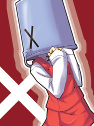Rule 34 | 1girl, bucket, bucket on head, hidamari sketch, object on head, parody, satakeyura, school uniform, solo, stuck, yamabuki high school uniform, yuno (hidamari sketch)