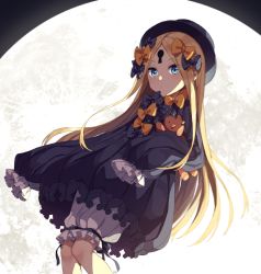Rule 34 | 1girl, abigail williams (fate), bad id, bad pixiv id, black bow, black dress, black hat, blonde hair, bloomers, blue eyes, bow, bug, butterfly, closed mouth, commentary request, dress, dutch angle, fate/grand order, fate (series), full moon, hair bow, hat, hugging object, insect, keyhole, kim bae-eo, long hair, long sleeves, looking at viewer, moon, orange bow, parted bangs, polka dot, polka dot bow, sleeves past fingers, sleeves past wrists, solo, stuffed animal, stuffed toy, teddy bear, underwear, very long hair, white bloomers