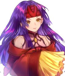 Rule 34 | 1girl, closed mouth, fire emblem, fire emblem: radiant dawn, headband, jurge, long hair, long sleeves, nintendo, purple hair, sanaki kirsch altina, simple background, sleeves past fingers, sleeves past wrists, solo, upper body, white background, yellow eyes