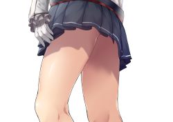 Rule 34 | 10s, 1girl, ass, gloves, kantai collection, kashima (kancolle), lower body, ohiya, out of frame, pleated skirt, simple background, skirt, solo, thighs, white background, white gloves