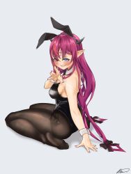 Rule 34 | 1girl, absurdres, aiharararara, animal ears, blue eyes, blush, detached collar, fake animal ears, feet, grin, heterochromia, highres, hololive, hololive english, irys (hololive), leotard, long hair, looking at viewer, pantyhose, playboy bunny, pointy ears, rabbit ears, red eyes, red hair, smile, soles, toes, virtual youtuber