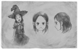 Rule 34 | 1girl, greyscale, hat, lowres, monochrome, non-web source, paid reward, smile, tagme, witch hat