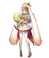 Rule 34 | 1girl, animal ears, cleavage cutout, closed mouth, clothing cutout, dress, egg, expressionless, fake animal ears, fire emblem, fire emblem heroes, flat chest, full body, high heels, highres, long hair, looking at viewer, nintendo, official art, pantyhose, puffy short sleeves, puffy sleeves, rabbit ears, red eyes, see-through, short dress, short sleeves, silver hair, solo, standing, transparent background, umiu geso, veronica (fire emblem)