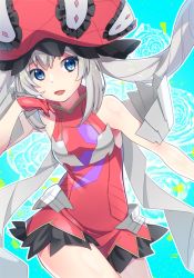Rule 34 | 1girl, :d, bare shoulders, blue background, blue eyes, diamond (shape), dress, eyebrows, eyelashes, eyes visible through hair, fate/grand order, fate (series), floral background, flower, frilled hat, frills, gloves, hair between eyes, hand up, hat, large hat, long hair, maitei roppa, marie antoinette (fate), open mouth, outline, red dress, red gloves, red hat, rose, short dress, sidelocks, silver hair, sleeveless, sleeveless dress, smile, solo, tongue, twintails, very long hair, white outline