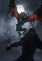 Rule 34 | bat (animal), bat wings, blurry, blurry foreground, fangs, full moon, gwent (game), hairy, highres, monster, moon, night, non-web source, regis, the witcher (series), the witcher 3, tree, vampire, wings