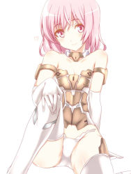 Rule 34 | 10s, 1girl, animal ears, bare shoulders, black gloves, black thighhighs, cat tail, elbow gloves, frame arms girl, gloves, kurokawa (silve), looking at viewer, materia (frame arms girl), mecha musume, panties, pink eyes, pink hair, simple background, sitting, smile, solo, tail, thighhighs, underwear, white background, white panties