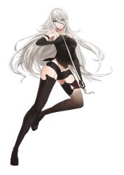 Rule 34 | 1girl, android, blue eyes, elbow gloves, full body, gloves, highres, holding, holding weapon, joints, katana, long hair, miyaomi, mole, mole under mouth, nier (series), nier:automata, robot joints, silver hair, solo, sword, thighhighs, transparent background, weapon, a2 (nier:automata)