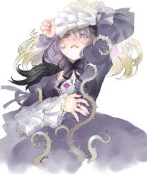 Rule 34 | 00s, 1girl, dress, frills, jewelry, long hair, moruga, plant, purple eyes, ring, rozen maiden, silver hair, solo, suigintou, vines, wings
