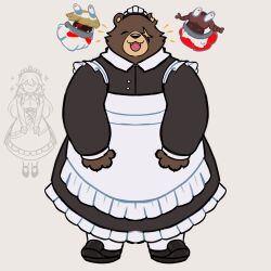Rule 34 | 1boy, alternate costume, animal ears, apron, bear boy, bear ears, ben bigger, black dress, character request, chibi, cosplay request, deformed, dress, enmaided, flat color, full body, furry, furry male, happy, happy aura, highres, looking at viewer, maid, maid apron, maid headdress, male focus, scar, scar across eye, short hair, solo, starbuchi, straight-on, zenless zone zero