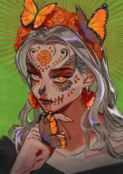 Rule 34 | 1girl, bug, butterfly, dia de muertos, female focus, flower, highres, insect, mexico, tagme