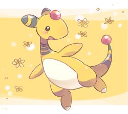 Rule 34 | :d, ampharos, blush, brown eyes, commentary request, creatures (company), full body, game freak, gen 2 pokemon, happy, nintendo, no humans, open mouth, outstretched arms, pokemon, pokemon (creature), smile, solo, tansho, tongue