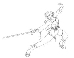 Rule 34 | 1girl, chai xianghua, fighting stance, jacket, lineart, monochrome, namco, seed01010, shorts, solo, soul calibur, soulcalibur, soulcalibur iv, standing, sword, weapon