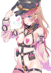 Rule 34 | 10s, 1girl, bad id, bad pixiv id, bdsm, blue eyes, body harness, bondage outfit, braid, breasts, breath, brown hair, chastity belt, condom, cowboy shot, cuffs, detached sleeves, granblue fantasy, handcuffs, harness, hat, heart, heart-shaped pupils, lecia (granblue fantasy), lock, long hair, medium breasts, padlock, pasties, peaked cap, sex toy, solo, star-shaped pupils, star (symbol), symbol-shaped pupils, tajima ryuushi, thighhighs, torogao, vibrator
