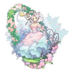 Rule 34 | 1girl, :d, blue eyes, bow, bride, dragalia lost, dress, fence, flower, full body, garland (decoration), grass, heart, holding, iron fence, looking at viewer, non-web source, official art, open mouth, ribbon, saitou naoki, smile, solo, transparent background, wedding dress, white hair, xania