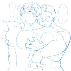 Rule 34 | ..., 2boys, abs, animal ears, bara, behind another, blush, brown eyes, completely nude, couple, cow boy, cow ears, cow horns, facial hair, facial scar, forked eyebrows, glowing horns, goatee, grabbing, tamamura gunzo, horns, katoributa a, large pectorals, long sideburns, male focus, multiple boys, muscular, muscular male, navel, nipples, nude, pectoral grab, pectorals, scar, scar on cheek, scar on face, short hair, sideburns, sketch, sportswear, stomach, stubble, thick eyebrows, tight clothes, tokyo houkago summoners, wakan tanka, yaoi