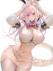 Rule 34 | abs, absurdres, animal ears, arms up, au ra, warrior of light (ff14), bikini, bow, bowtie, breasts, closed mouth, detached collar, final fantasy, final fantasy xiv, highres, large breasts, looking at viewer, navel, nemo ace3, nontraditional playboy bunny, pink eyes, pink hair, rabbit ears, rabbit pose, red bow, red bowtie, simple background, swimsuit, tattoo, thighhighs, thighs, toned, white background, white bikini, wrist cuffs