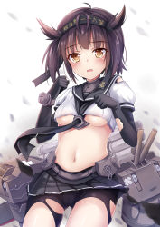 Rule 34 | 10s, 1girl, black gloves, black pantyhose, blush, breasts, brown eyes, brown hair, cameltoe, cannon, elbow gloves, gloves, hairband, hatsuzuki (kancolle), kantai collection, machinery, md5 mismatch, milkshakework, miniskirt, neckerchief, open mouth, pantyhose, pleated skirt, puffy short sleeves, puffy sleeves, resolution mismatch, school uniform, serafuku, shirt, short hair, short sleeves, skirt, solo, source smaller, thighs, torn clothes, torn pantyhose, torn shirt, two side up, underboob, upskirt