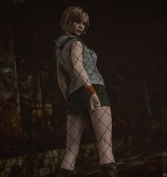 Rule 34 | 1girl, 3d, absurdres, artist request, ass, breasts, heather mason, highres, jacket, lips, looking at viewer, looking back, medium breasts, short hair, silent hill, silent hill (series), silent hill 3, skirt, sleeveless, sleeveless turtleneck, solo, turtleneck, vest