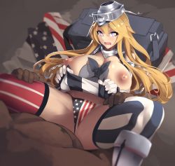 Rule 34 | + +, 10s, 1boy, 1girl, american flag, american flag legwear, american flag panties, bag, blonde hair, blue eyes, breasts, breasts out, clothes lift, hetero, highres, iowa (kancolle), kantai collection, large areolae, large breasts, legs, long hair, looking at viewer, lying, nipples, on back, open mouth, out of frame, oxykoma, panties, skirt, skirt lift, solo focus, spread legs, star-shaped pupils, star (symbol), striped clothes, striped panties, striped thighhighs, symbol-shaped pupils, thighhighs, thighs, underwear, vertical-striped clothes, vertical-striped thighhighs