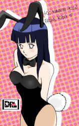 Rule 34 | 1girl, animal ears, arms behind back, bow, bowtie, breasts, cleavage, darkgal666, from above, hyuuga hinata, large breasts, leotard, naruto, naruto (series), playboy bunny, solo, tail