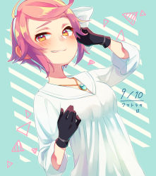 Rule 34 | 1girl, black gloves, blush, brown eyes, gloves, jewelry, kumatora, looking at viewer, mother (game), mother 3, necklace, nintendo, pink hair, shifumame, short hair, smile, solo