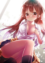 Rule 34 | 1girl, breasts, brown eyes, brown hair, cleavage, long hair, looking at viewer, mintsu (ichi--kun), original, solo, uniform