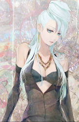 Rule 34 | 1girl, aralez, breasts, chou shittou caduceus, cleavage, earrings, jewelry, mira kimishima, necklace, silver hair, solo