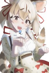 Rule 34 | absurdres, animal costume, animal ear fluff, animal ears, aranagi (arng 4401), cat ears, cat girl, cat tail, highres, kemono friends, kemono friends v project, large-spotted genet (kemono friends), long hair, ribbon, simple background, tail, twintails, virtual youtuber