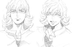 Rule 34 | 10s, 1girl, ^ ^, barnaby brooks jr., bud (korovsme), closed eyes, curly hair, closed eyes, glasses, graphite (medium), greyscale, jewelry, monochrome, necklace, sketch, smile, tiger &amp; bunny, traditional media