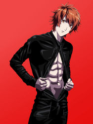 Rule 34 | abs, highres, ittoki otoya, latex suit, male focus, muscular, muscular male, red eyes, red hair, sexyanimes, short hair, solo, uta no prince-sama