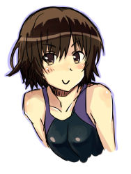 Rule 34 | 1girl, :&gt;, amagami, brown eyes, brown hair, competition swimsuit, nanasaki ai, one-piece swimsuit, short hair, solo, swimsuit, tamago, tamago (yotsumi works)