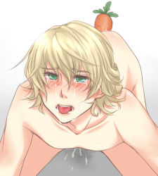 Rule 34 | 10s, 1boy, all fours, anal, barnaby brooks jr., blonde hair, blush, carrot, cum, green eyes, male focus, male penetrated, solo, tears, tiger &amp; bunny, tongue