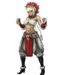 Rule 34 | 1girl, abs, bandaged arm, bandages, bare shoulders, biceps, black footwear, boots, breasts, brown eyes, cleavage, clenched hands, closed mouth, dark-skinned female, dark skin, facial mark, female focus, fire emblem, fire emblem fates, fire emblem heroes, full body, highres, kusakihara toshiyuki, lips, looking at viewer, mask, mask on head, medium breasts, midriff, muscular, muscular female, navel, nintendo, official art, pants, platinum blonde hair, rinkah (fire emblem), sarashi, shiny skin, solo, standing, stomach, transparent background, underboob