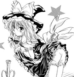 Rule 34 | 1girl, animated, animated gif, blinking, bloomers, female focus, greyscale, hat, kirisame marisa, lowres, monochrome, solo, touhou, underwear, witch hat