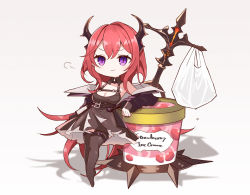 Rule 34 | 1girl, arknights, detached collar, food, fruit, ice cream, red hair, shidoh279, solo, strawberry, white background