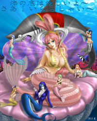 Rule 34 | 10s, 2013, 6+girls, ass, bikini, bikini top only, black shirt, blonde hair, blue eyes, blue hair, blue shirt, blush, breasts, brown eyes, brown hair, camie (one piece), cleavage, earrings, fins, fish tail, fishman island, giant, giantess, gills, green hair, hair ornament, hair over one eye, highres, holding, hood, hoodie, ishilly, jewelry, kiseru, large breasts, lipstick, long hair, long sleeves, lulis, madame shirley, makeup, megalo, mermaid, mero (one piece), monster girl, multiple girls, necklace, one piece, pink hair, polka dot, polka dot bikini, purple lips, scales, shark, shark girl, shirahoshi, shirt, short hair, smoking pipe, sora (one piece), striped tail, swimsuit, tail, toten (der fuhrer), translation request, underwater