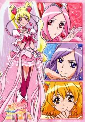 Rule 34 | 00s, 4girls, aono miki, blonde hair, boots, bow, choker, close-up, cure angel, cure berry, cure passion, cure peach, cure peach (angel), cure pine, dress, earrings, eyelashes, fresh precure!, frills, hair ornament, heart, heart hair ornament, higashi setsuna, high heels, jewelry, knee boots, long hair, magical girl, momozono love, multiple girls, official art, orange eyes, orange hair, pink bow, pink footwear, pink hair, precure, profile, purple eyes, purple hair, red eyes, shoes, smile, thighhighs, twintails, very long hair, white choker, wings, yamabuki inori