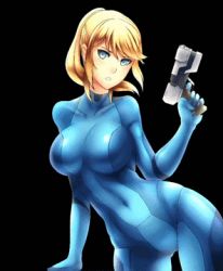 Rule 34 | 1girl, animated, animated gif, blonde hair, blue eyes, breast expansion, breasts, gigantic breasts, huge breasts, lowres, metroid, ragecndy, samus aran, solo, zero suit