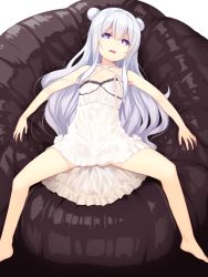 Rule 34 | + +, 1girl, ass, azur lane, bare arms, bare legs, bare shoulders, barefoot, bean bag chair, choker, collarbone, criss-cross halter, double bun, dress, flat chest, flower, gluteal fold, grey hair, hair between eyes, hair bun, halterneck, le malin (azur lane), le malin (sleepy sunday) (azur lane), legs, lingerie, long hair, looking at viewer, lying, nightgown, no panties, on back, open mouth, outstretched arms, purple eyes, rose, see-through, sidelocks, sleeveless, sleeveless dress, solo, spread arms, spread legs, strap slip, sundress, symbol-shaped pupils, teeth, thighs, underwear, usume shirou, very long hair, white dress, white flower, white hair, white rose