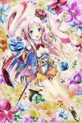 Rule 34 | 10s, 1girl, 2013, :d, animal ears, anniversary, artist name, atelier (series), atelier meruru, blue eyes, blush, boots, bow, bowtie, breasts, rabbit ears, cape, crown, ek masato, english text, female focus, flask, flower, highres, holding, long hair, long sleeves, merurulince rede arls, mini crown, open mouth, pink hair, red bow, round-bottom flask, skirt, small breasts, smile, solo, staff, star (symbol), very long hair, wide sleeves