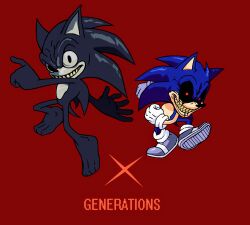 Rule 34 | 2017x (sonic.exe), 2boys, black eyes, black sclera, blood, bloody tears, colored sclera, crying, crying with eyes open, english text, gloves, highres, looking at viewer, multiple boys, nude, parody, penumbranoctis, red eyes, smile, sonic.exe, sonic.exe (character), sonic (series), sonic generations, sonic the hedgehog, tears, white gloves, yellow teeth