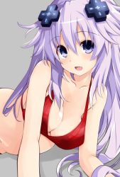 Rule 34 | 1girl, adult neptune, bare shoulders, blush, breasts, collarbone, d-pad, d-pad hair ornament, hair between eyes, hair ornament, iwashi dorobou -r-, long hair, looking at viewer, medium breasts, neptune (series), open mouth, shin jigen game neptune vii, smile, solo
