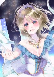 Rule 34 | 1girl, aqua dress, aqua skirt, artist name, artist request, ayase eli, bare shoulders, blonde hair, blue eyes, blush, breasts, chain, collarbone, dress, female focus, frilled dress, frills, gold chain, hair between eyes, high ponytail, highres, jewelry, long hair, looking at viewer, love live!, love live! school idol project, medium breasts, miniskirt, necklace, night, night sky, parted lips, plaid, plaid dress, plaid skirt, pleated, pleated dress, pleated skirt, ponytail, short hair, skirt, sky, smile, solo, star (sky), tiara