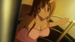 Rule 34 | 1girl, animated, animated gif, bouncing breasts, breasts, brown hair, highschool of the dead, large breasts, long hair, miyamoto rei, red eyes, solo, standing, sweat