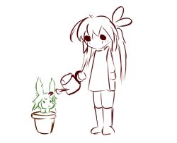 Rule 34 | 1girl, 1other, alice sawyer, flower pot, hexadigital, indie virtual youtuber, mask, non-web source, sketch, solo focus, thegeniea1, transparent background, virtual youtuber, watering, watering can