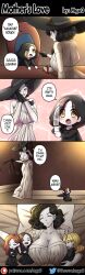 Rule 34 | 4koma, absurdres, aged down, alcina dimitrescu, artist name, bela dimitrescu, black dress, black gloves, black hair, blonde hair, blood, bowl, breasts, brown hair, cassandra dimitrescu, chair, claw (weapon), cleavage, comic, daniela dimitrescu, dress, english text, eyes visible through hair, feeding, gloves, hat, highres, holding, holding knife, hood, huge breasts, knife, mgx0, mother and daughter, open mouth, orange hair, own hands together, patreon logo, resident evil, resident evil village, siblings, sisters, sleeping, table, tall female, twitter logo, twitter username, watermark, weapon, web address, white dress, yellow eyes