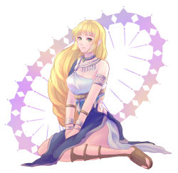 Rule 34 | 1girl, armlet, bad id, bad pixiv id, blonde hair, bracelet, closed mouth, commentary request, dancer, dancer (fire emblem: three houses), dress, fire emblem, fire emblem: three houses, green eyes, highres, ingrid brandl galatea, jewelry, long hair, nintendo, riou (pooh920), single-shoulder dress, sitting, solo