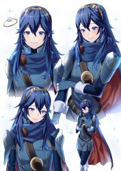 Rule 34 | 1girl, ameno (a meno0), blue eyes, blue hair, blush, cape, fingerless gloves, fire emblem, fire emblem awakening, fire emblem engage, gloves, hair between eyes, jewelry, long hair, looking at viewer, lucina (fire emblem), nintendo, ring, simple background, smile, solo, tiara