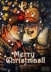 Rule 34 | 2boys, antlers, bara, black hair, blonde hair, breath, couple, cris art, hand on another&#039;s neck, horns, hulkling, laughing, long sideburns, male focus, marvel, merry christmas, multiple boys, red scarf, reindeer antlers, reindeer hat, scarf, short hair, sideburns, snowing, thick eyebrows, upper body, wiccan, winter, winter clothes, yaoi